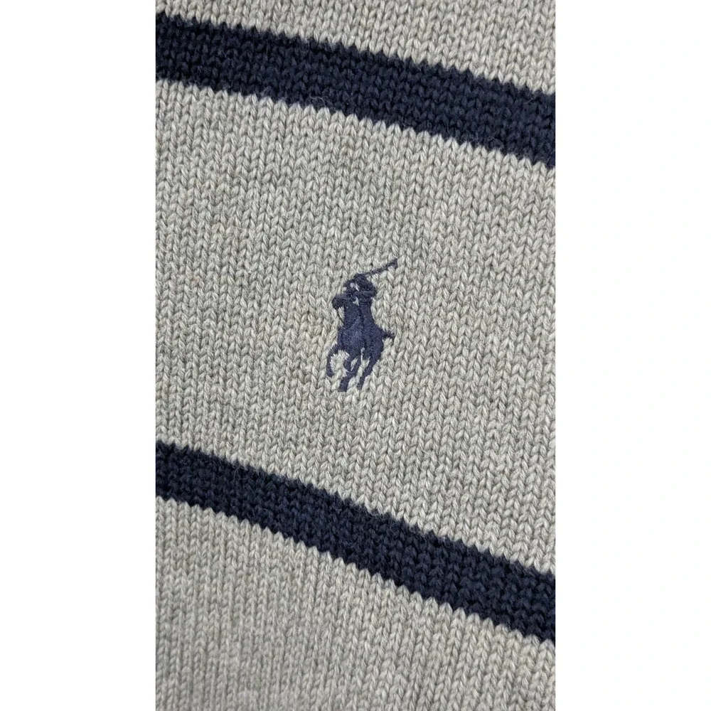 VTG Polo Ralph Lauren 1/4 Zip Sweater Men Large Gray Striped Mock Neck Pullover